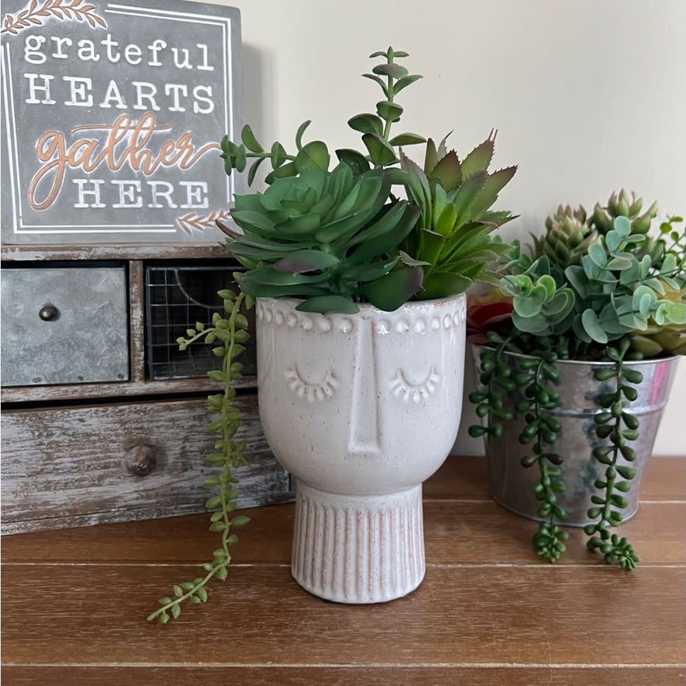New Boho Ceramic Planter With Faux Succulents